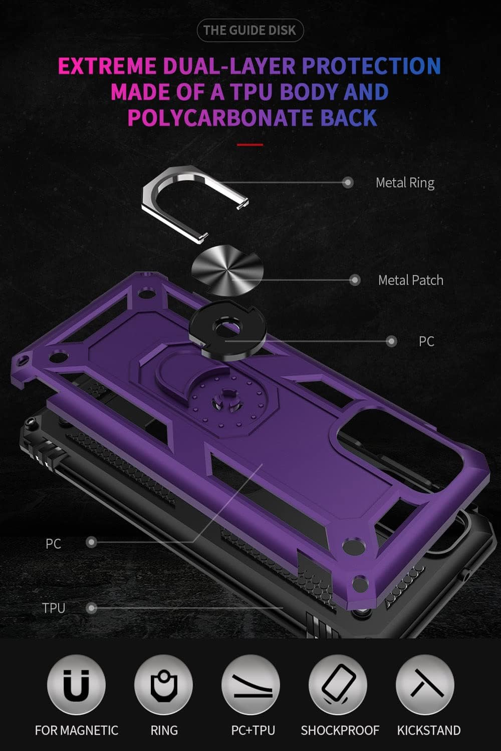 ADDIT S20 Fe Case, Phone Case for Samsung Galaxy S20 Fe Case,with Kickstand Ring,Adjustable Stand,Military Grade,Heavy Duty Protection,Shockproof,Anti-Fingerprint,Support Magnet Car Mount,Purple